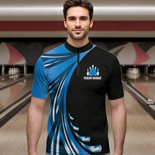 Load image into Gallery viewer, Personalized Blue Bowling Team Jersey For Men & Women Custom Quarter Zip Bowling Shirt BDT457