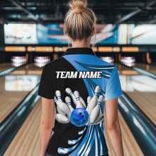 Load image into Gallery viewer, Personalized Blue Bowling Team Jersey For Men & Women Custom Quarter Zip Bowling Shirt BDT457