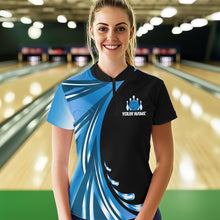Load image into Gallery viewer, Personalized Blue Bowling Team Jersey For Men & Women Custom Quarter Zip Bowling Shirt BDT457