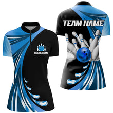 Load image into Gallery viewer, Personalized Blue Bowling Team Jersey For Men & Women Custom Quarter Zip Bowling Shirt BDT457