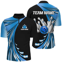 Load image into Gallery viewer, Personalized Blue Bowling Team Jersey For Men & Women Custom Quarter Zip Bowling Shirt BDT457