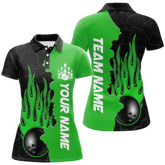 Green Flame Bowling Polo Shirts Men & Women Custom Bowling Team League Jerseys BDT471