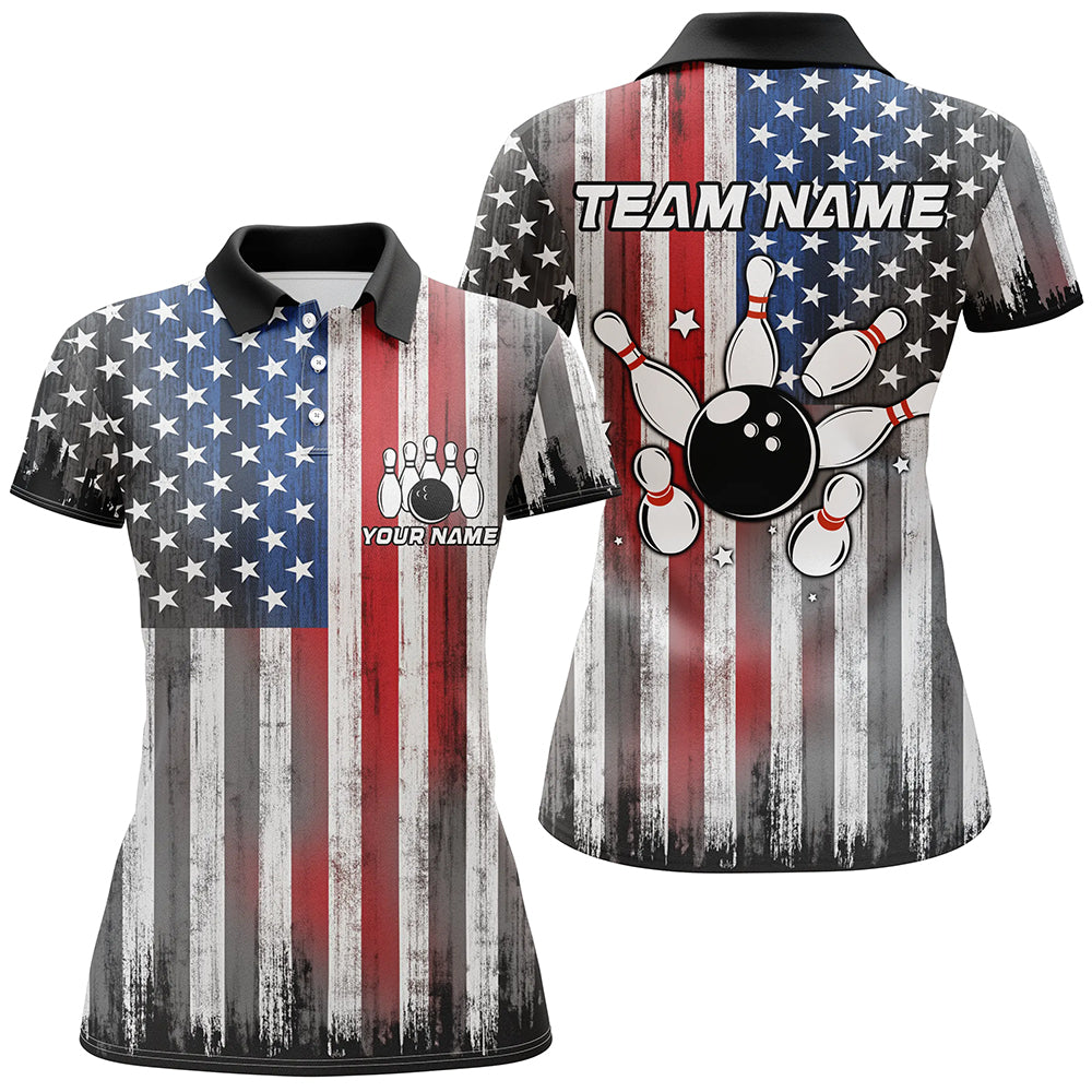 Custom American Flag Bowling Jersey Team Bowling Polo Shirts Men & Women BDT499