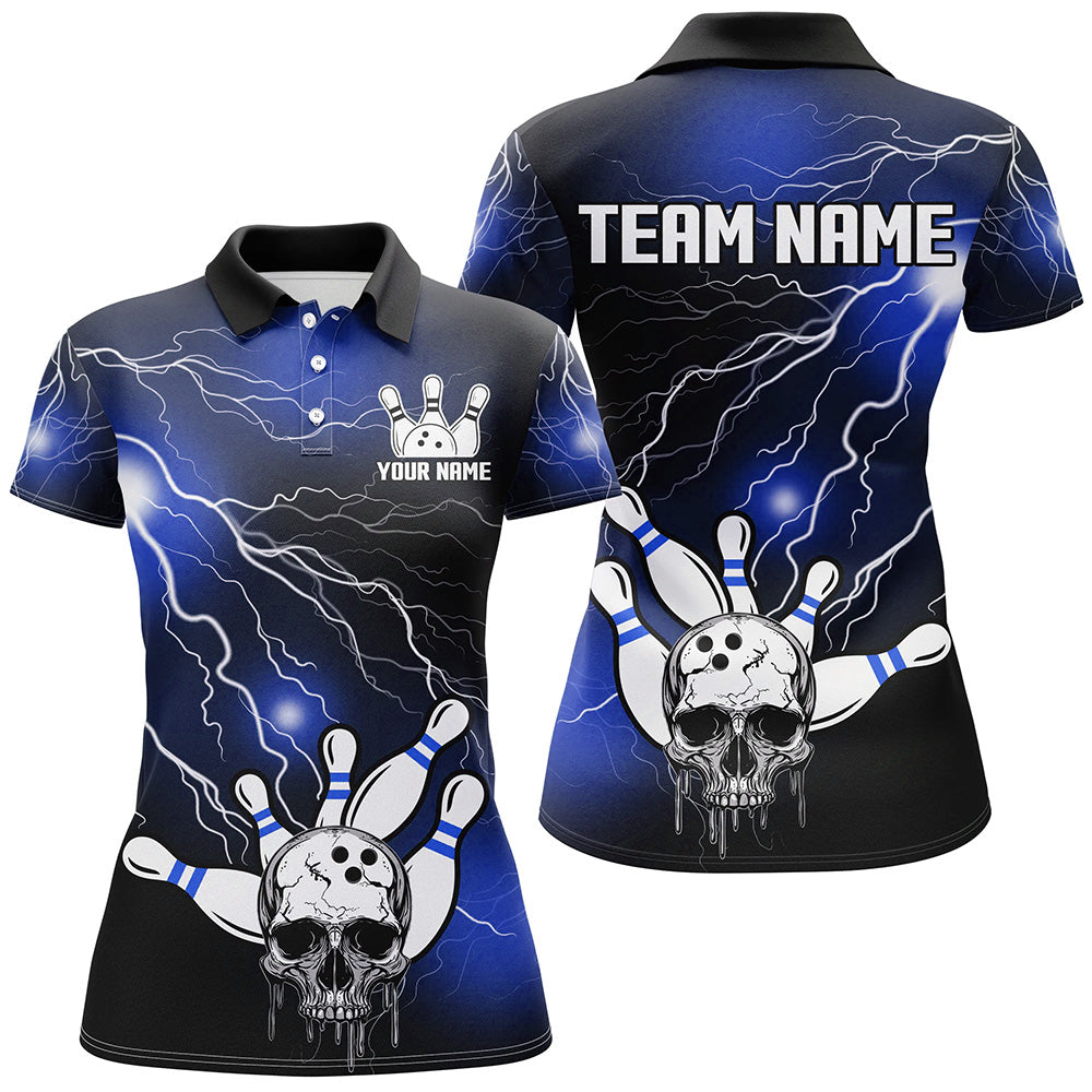 Skull Bowling Polo Shirt For Men & Women Light Thunder Blue Bowling Team Jersey Halloween BDT541