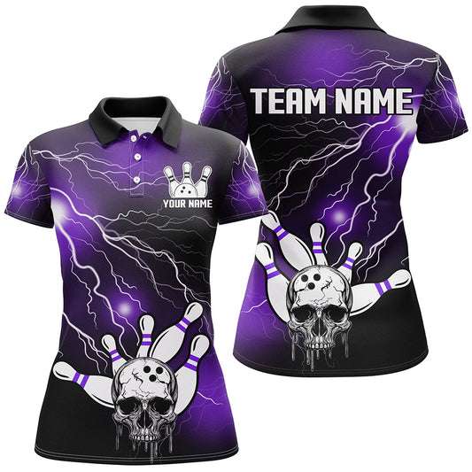 Skull Bowling Polo Shirt For Men & Women Light Thunder Purple Bowling Team Jersey Halloween BDT541