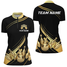Load image into Gallery viewer, Custom Black&Gold Bowling Shirts Team Bowling Jersey Men And Women Quarter-Zip BDT521