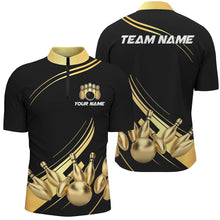 Load image into Gallery viewer, Custom Black&Gold Bowling Shirts Team Bowling Jersey Men And Women Quarter-Zip BDT521