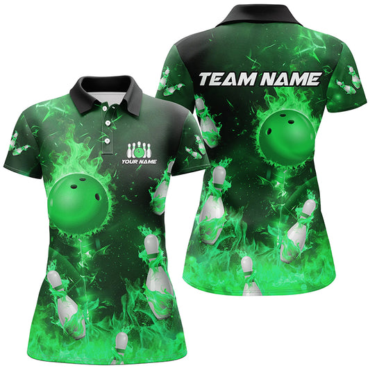 Green Flame Bowling Shirts Men & Women Custom Bowling Team Jersey Polo Bowling Uniform BDT529