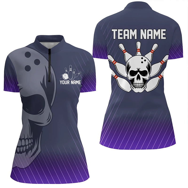 Purple Skull Bowling Shirts Men & Women Custom 1/4 Bowling Team Jersey Unisex BDT484