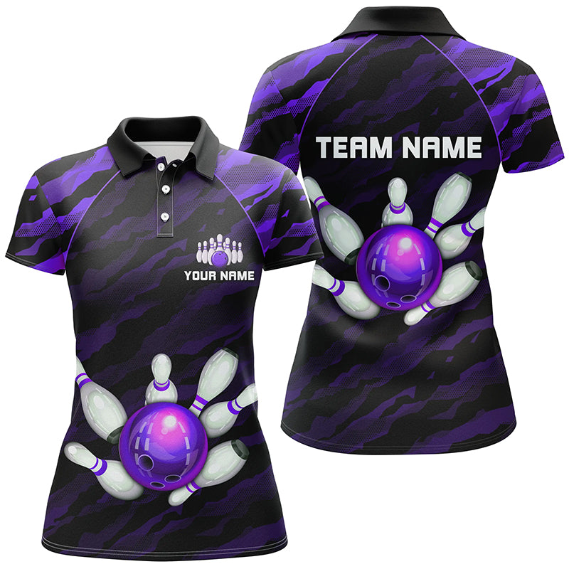 Personalized Purple Camo Bowling Polo Shirts Unisex Bowling Team Jersey Men Women BDT485