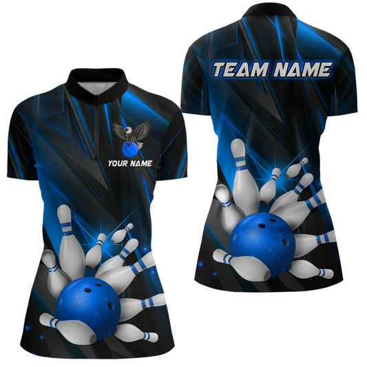 Eagle Bowling Shirts For Men & Women Custom Team Bowling Jersey Uniform Bowler Gift | Blue BDT524