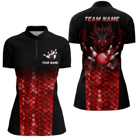 Custom Red Dragon Bowling 1/4 Zip Shirts For Men And Women Bowling Team Jersey BDT508