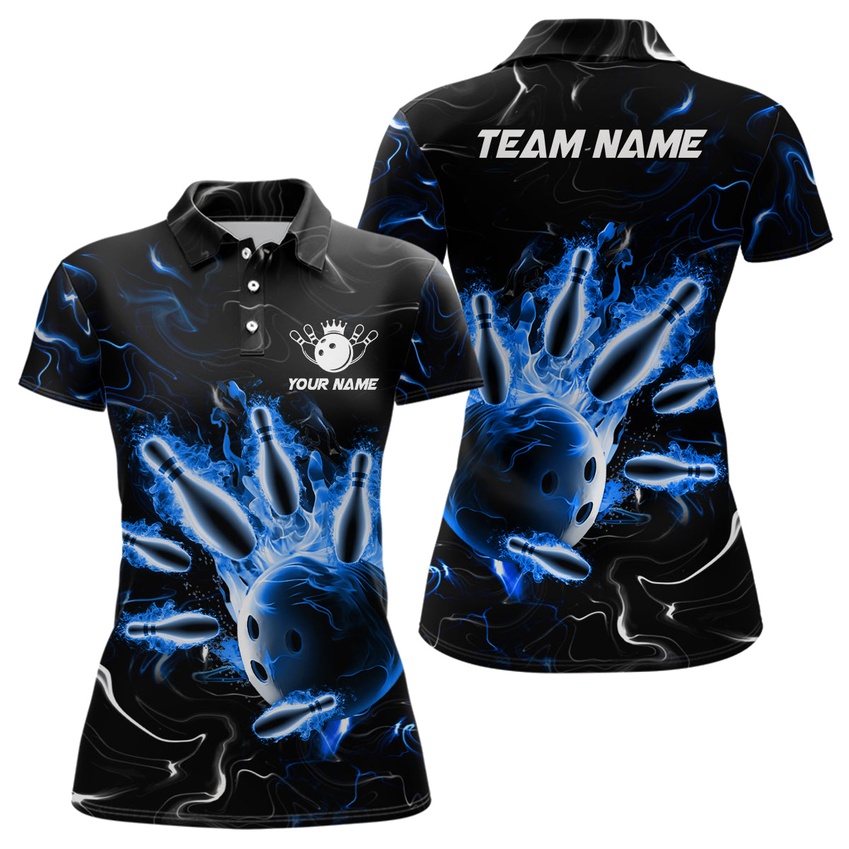 Custom Blue Flames Bowling Shirt For Men & Women Polo Bowling Team Jersey Unisex BDT542