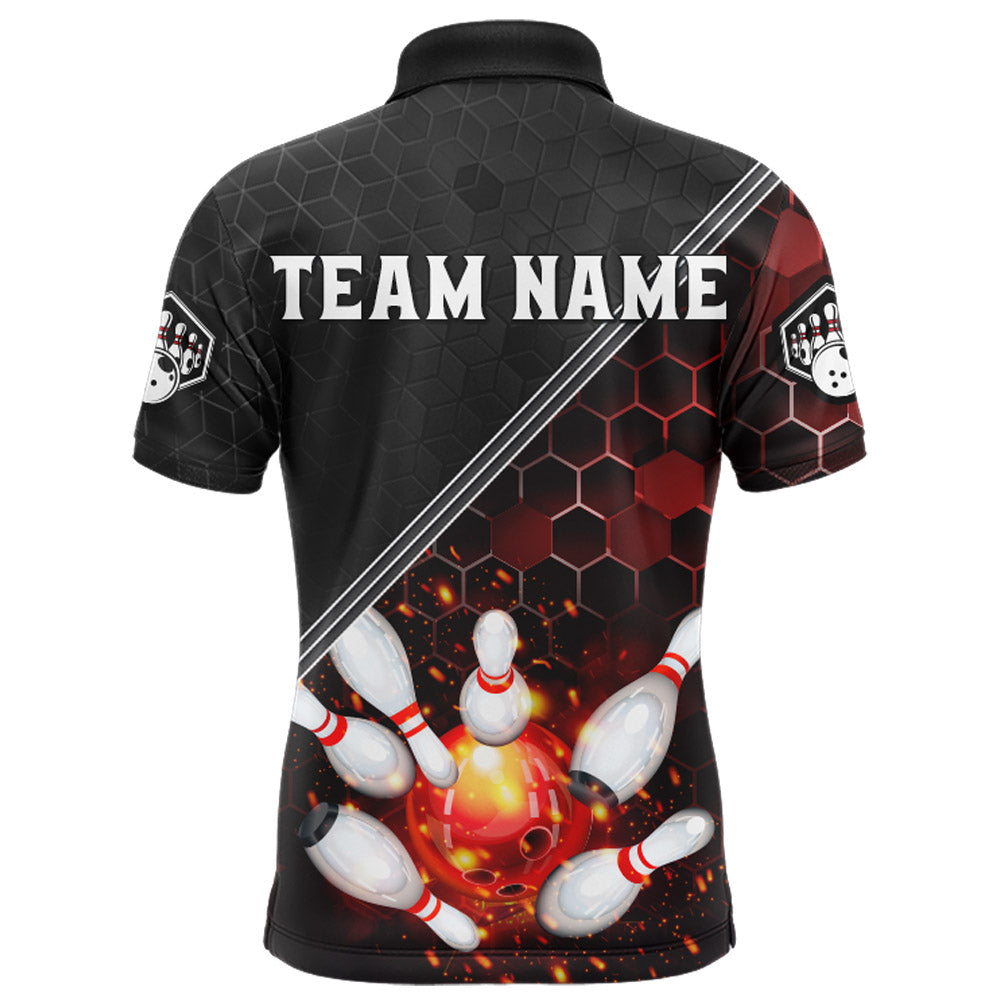 Red&Black Bowling Jersey Flame Bowling Polo Shirt For Men Custom Bowling Team Shirt BDT299