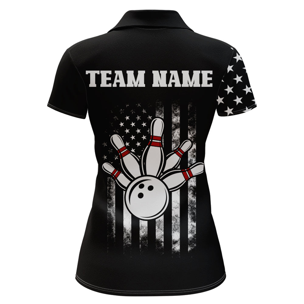American Bowling Shirt Women Black Bowling Team League Jersey Custom Bowling Polo Shirt BDT357