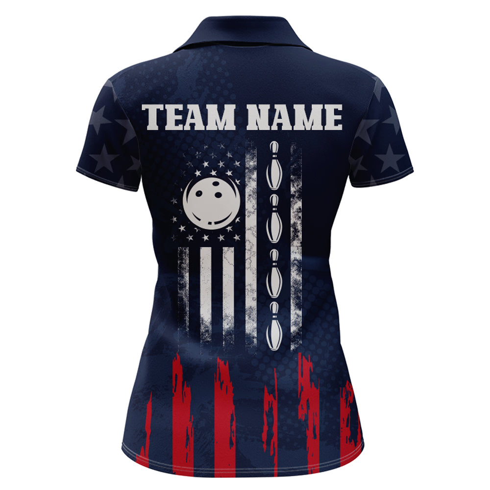 Navy Bowling Polo Shirt Women American Bowling Team Jersey Custom Star Bowling Shirts BDT360