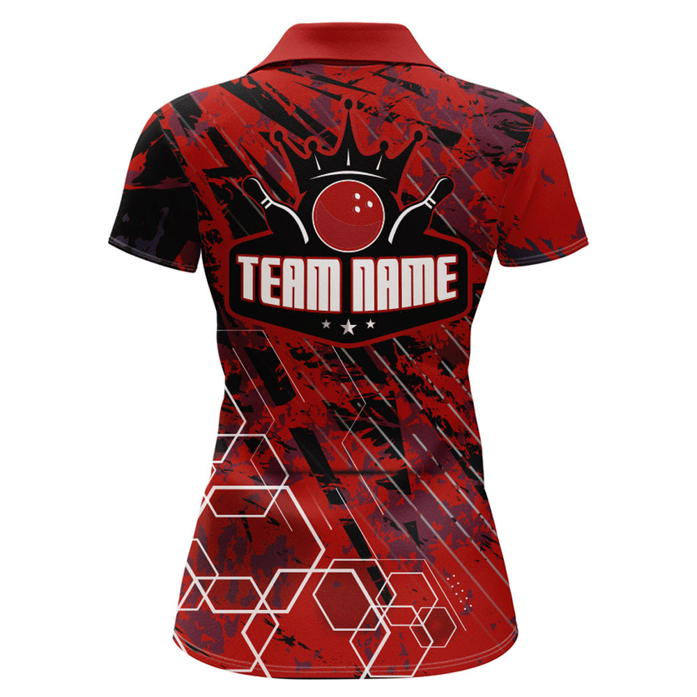 Custom Black&Red Bowling Shirt For Women Personalized Bowling Team Jersey Bowling Polo Shirt BDT323