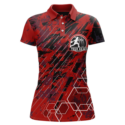 Custom Black&Red Bowling Shirt For Women Personalized Bowling Team Jersey Bowling Polo Shirt BDT323