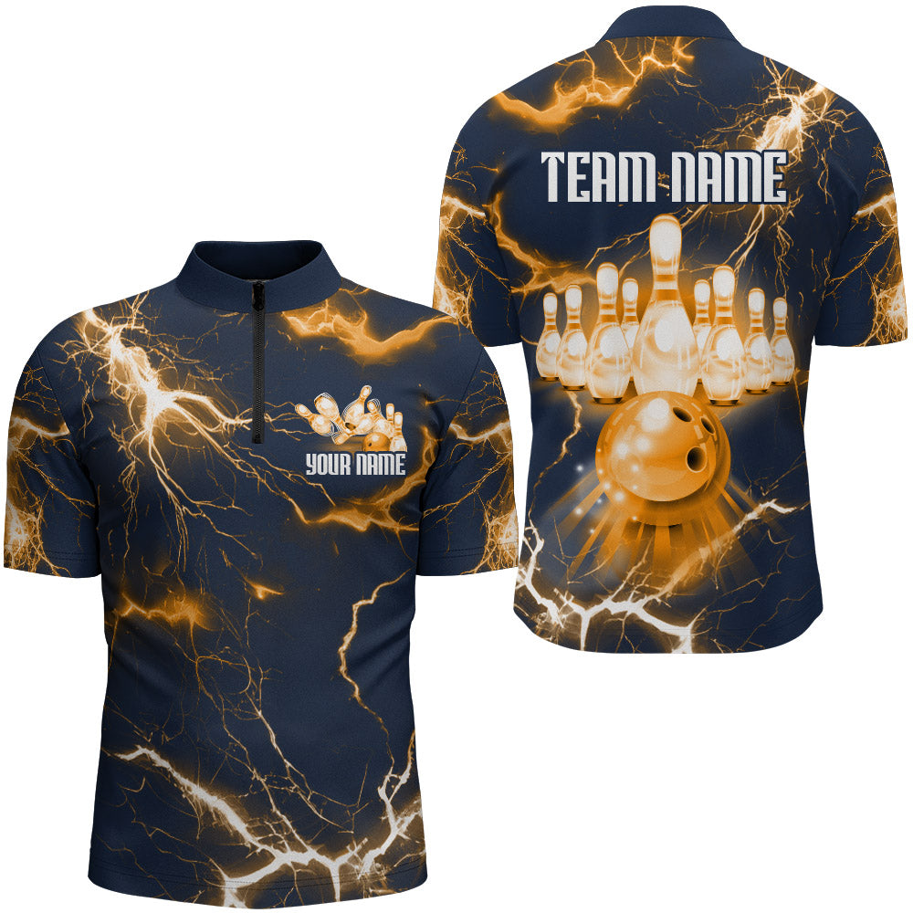 Bowling Quarter-Zip Shirt For Men Lightning Thunder Bowling Jersey Custom Bowling Jersey BDT389