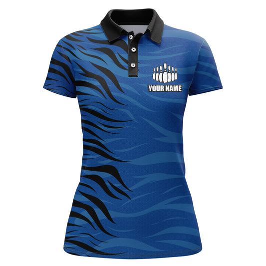 Custom Bowling Polo Shirt Blue Bowling Jersey For Women Personalized Bowling League Shirt BDT338