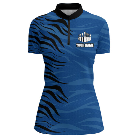 Custom Bowling Quarter-Zip Shirt Blue Bowling Jersey For Women Personalized Bowling League Shirt BDT338