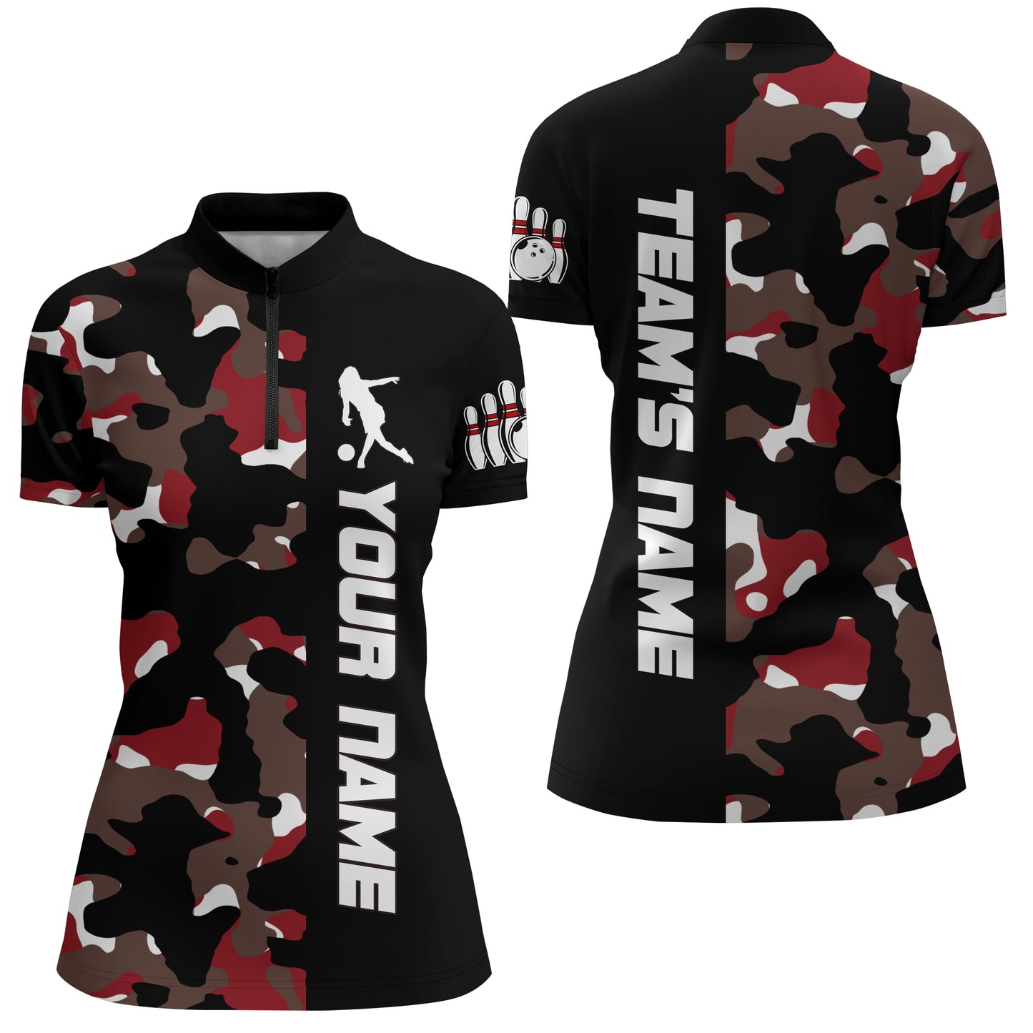 Camo Bowling Quarter-Zip Shirt For Men And Women Personalized Bowling Jerseys Team BDT446