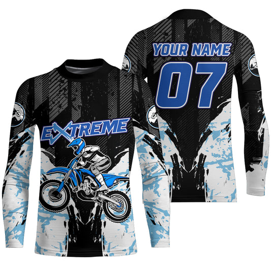 Blue Motocross Jersey UPF30+ Personalized Dirt Bike Youth Motocross Riding Shirt Men Women Kid PDT631