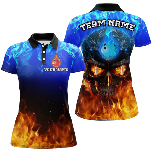 Flame Skull Bowling Polo Shirts Unisex Custom Bowling Team Jersey For Men & Women BDT483