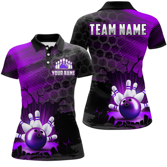 Custom Purple Bowling Shirts For Men & Women Bowling Team League Jersey Unisex Polo BDT533