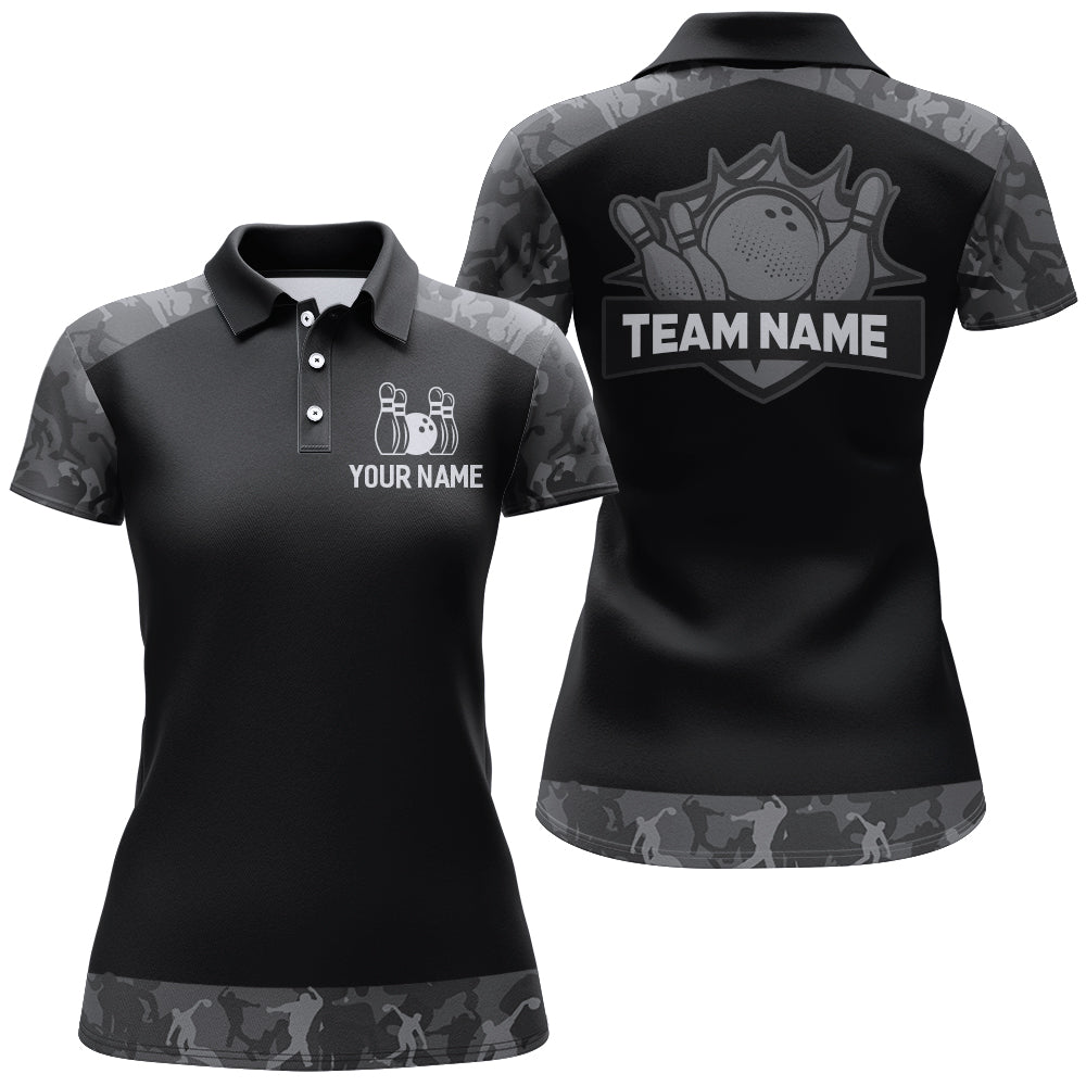 Grey Camo Bowling Shirts For Men And Women Custom Bowling Team Jersey Unisex Polo BDT598