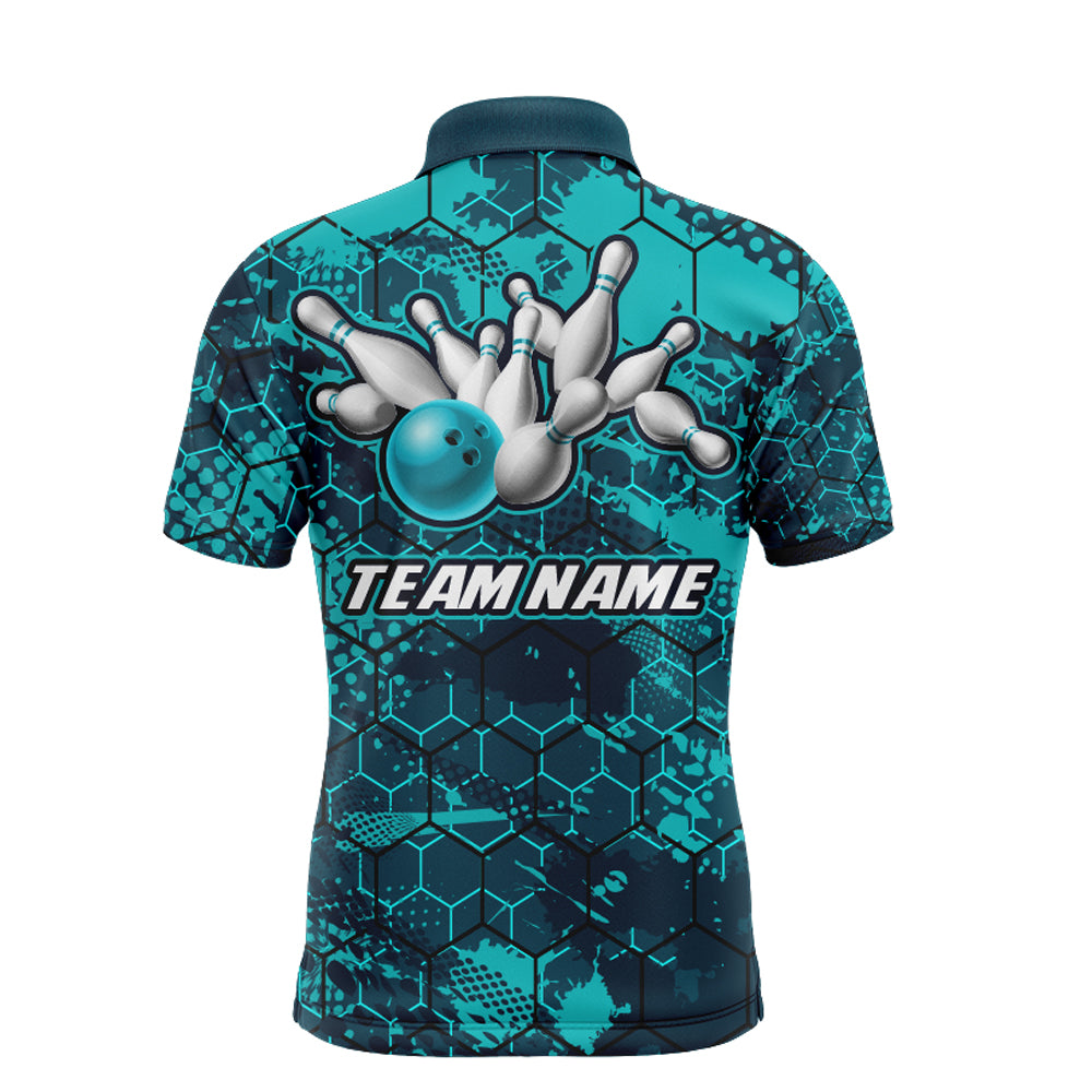 Turquoise Bowling Polo Shirt Custom Bowling Jersey For Men Bowling Shirts For Team BDT255