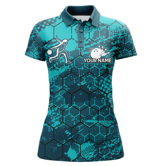 Turquoise Bowling Polo Shirt Custom Bowling Jersey For Women Bowling Shirts For Team BDT255