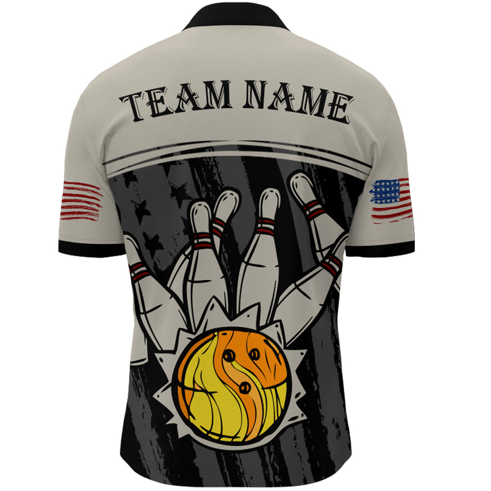 American Flag Bowling Jersey For Men Patriotic Bowling Shirt Team League Bowling Quarter-Zip Shirt BDT310