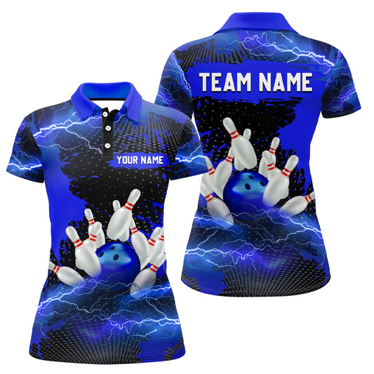 Custom Blue Bowling Polo Shirts Men & Women Lightning Thunder Bowling Team Jerseys BDT455