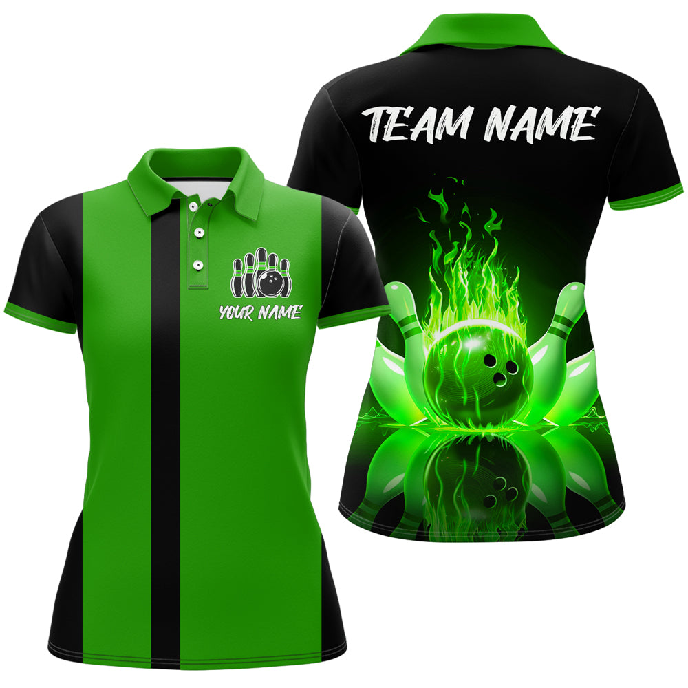 Green Flame Bowling Shirt for Men & Women Custom Bowling Jersey Team League Bowling Polo BDT547