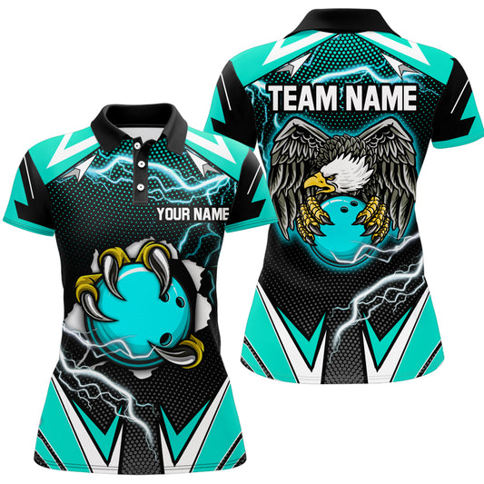 Custom Eagle Bowling Shirts for Men & Women Polo Bowling Team Jerseys Turquoise BDT468
