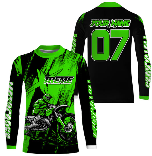 Custom Dirt Bike Jersey Men Women Kid UPF30+ Green Motocross Off-Road Jersey MX Riding Shirt PDT666