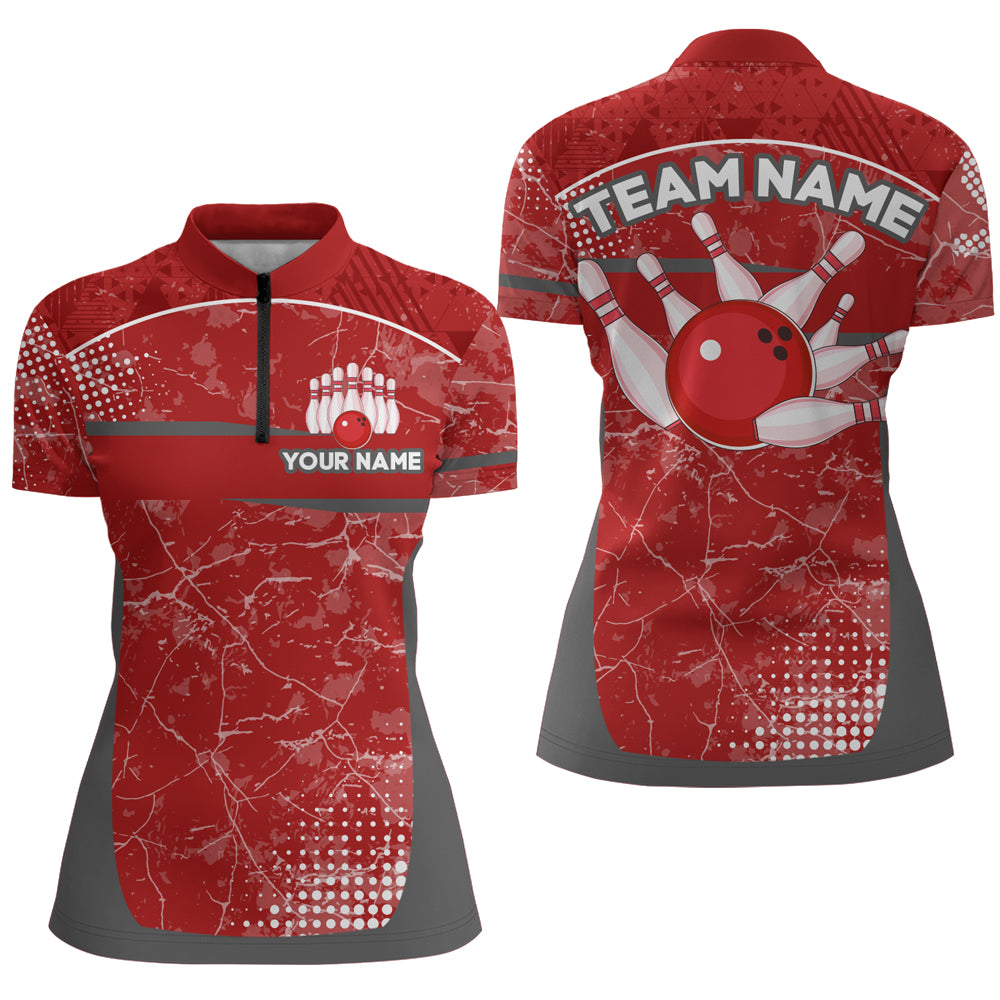 Custom Red Bowling Shirt For Men & Women Camo Bowling Team Jersey 1/4 Zip Bowling Shirts BDT582