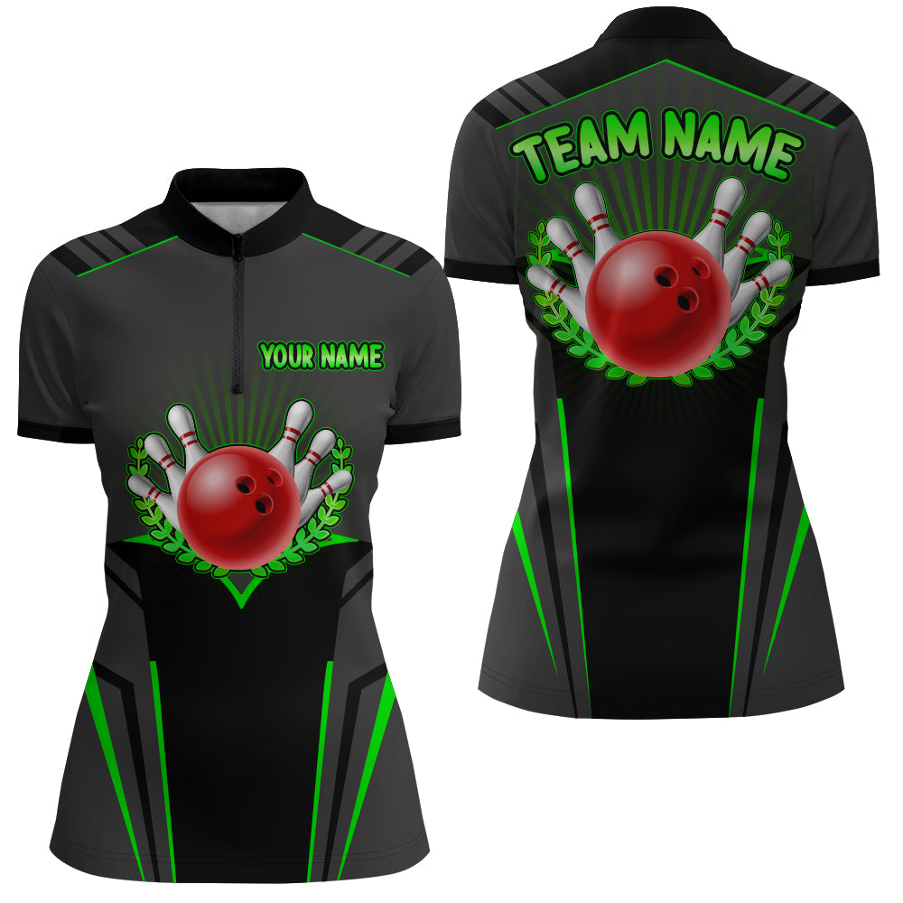 Personalized Bowling Jersey Women Bowling Team Shirts Custom Bowling Quarter-Zip Shirt BDT378