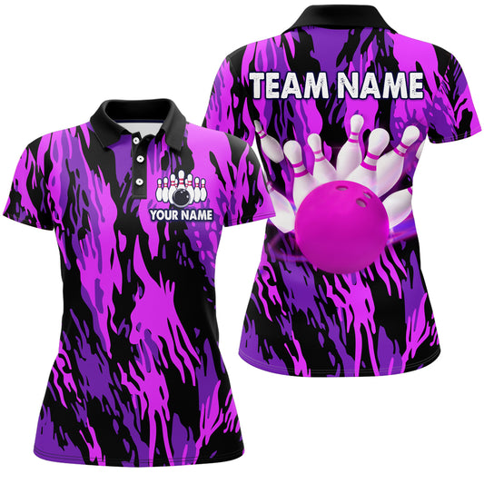 Purple Camo Bowling Shirt Unisex Bowling Team Jersey For Men & Women Custom Bowling Polo BDT558