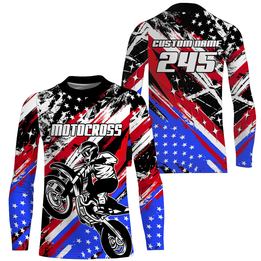 USA Flag Motocross Jersey Kid Men UPF30+ Custom Dirt Bike Shirt MX Racing Off-Road Motorcycle PDT626