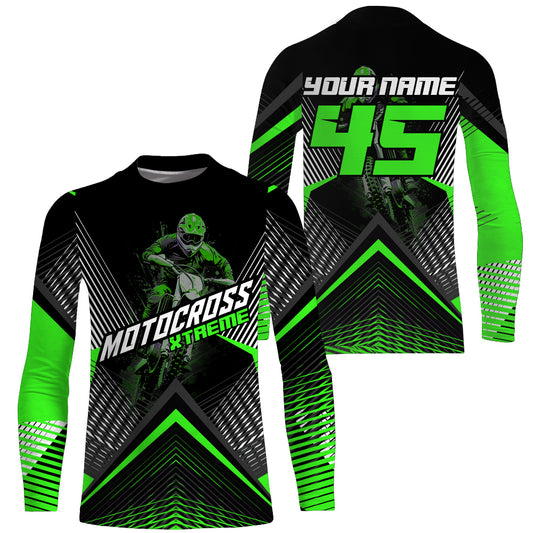 Custom Motocross Riding Jersey Men Women Kid Upf30+ Green MX Dirt Bike Shirt Off-Road Jersey PDT673