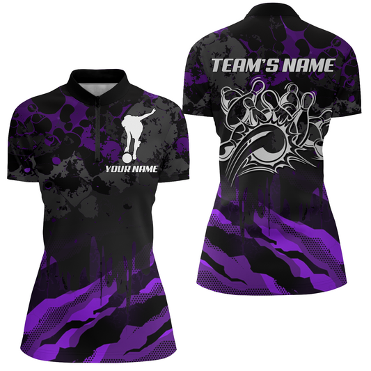 Women Bowling Quarter-Zip Shirt Custom Camo Bowling Jersey Bowling Team League Shirt BDT285