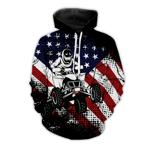 Custom ATV Motocross Hoodie Patriotic Men Women American Flag Quad Bike Hooded Jersey PDT911