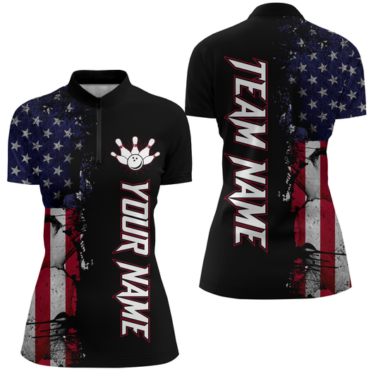Personalized American Bowling Shirt Men & Women Bowling Team Jersey Black Bowling 1/4 Zip BDT566