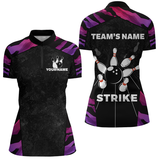Red And Purple Bowling Shirts For Men Women Custom Bowling Quarter-Zip Shirts Team Bowling Jersey BDT448