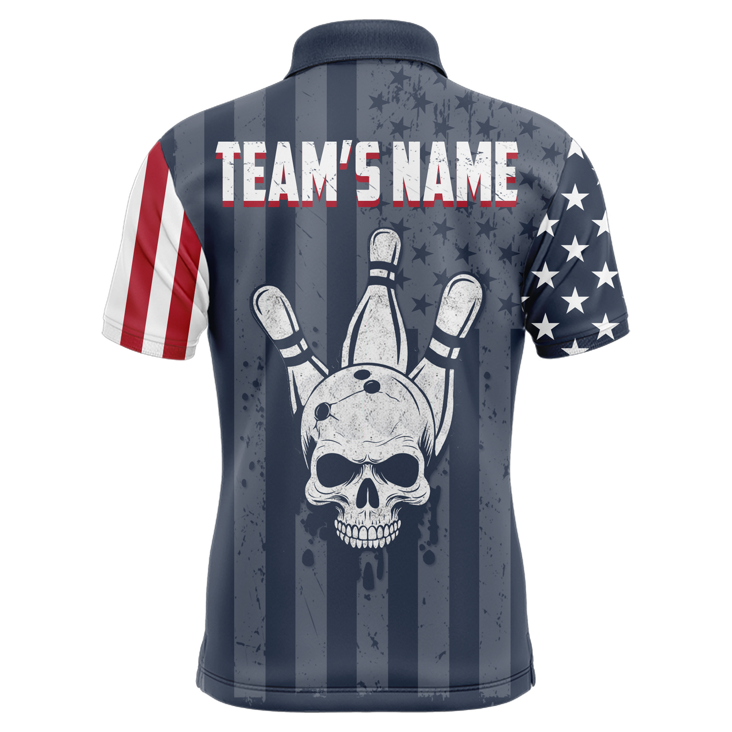 American Flag Bowling Shirt Men Skull Bowling Jersey Team Custom Bowling Polo Shirt BDT379