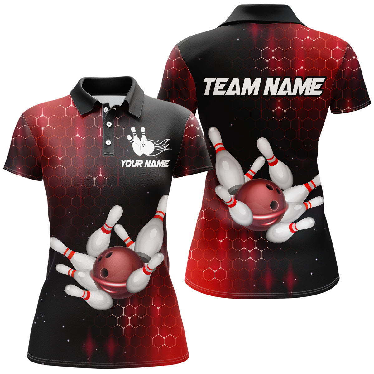 Personalized Red Bowling Shirts Men Women Bowling Team Jersey Custom Bowling Polo Shirt BDT488