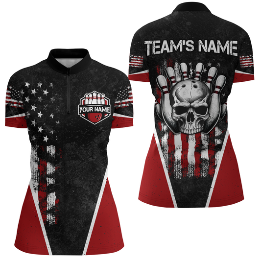 Skull Bowling Shirt Personalized American 1/4 Zip Bowling Team Jersey for Men & Women BDT475
