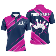Load image into Gallery viewer, Custom Navy&Pink Bowling Shirt For Men & Women Bowling Team Jersey Polo Bowling Shirts Unisex BDT581
